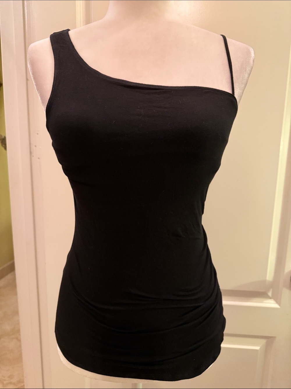 Parallel Vintage Lightweight Stretchy Cotton Black Asymmetrical Tank Top NWT